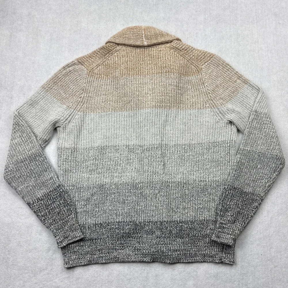 Express Cardigan Sweater Mens Large Ombre Tan Grey Heavy Cotton Knit Shawl L